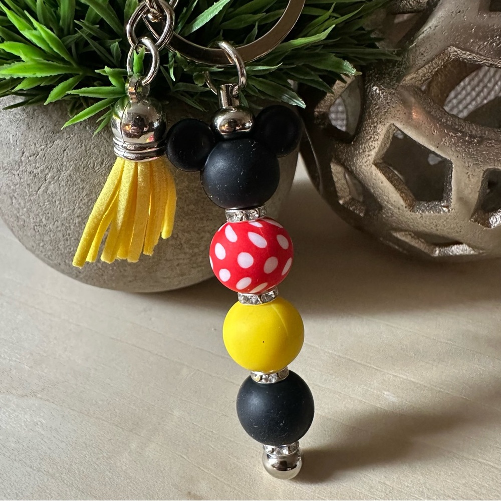 Mickey Mouse Silicone Keychain with Yellow Tassel